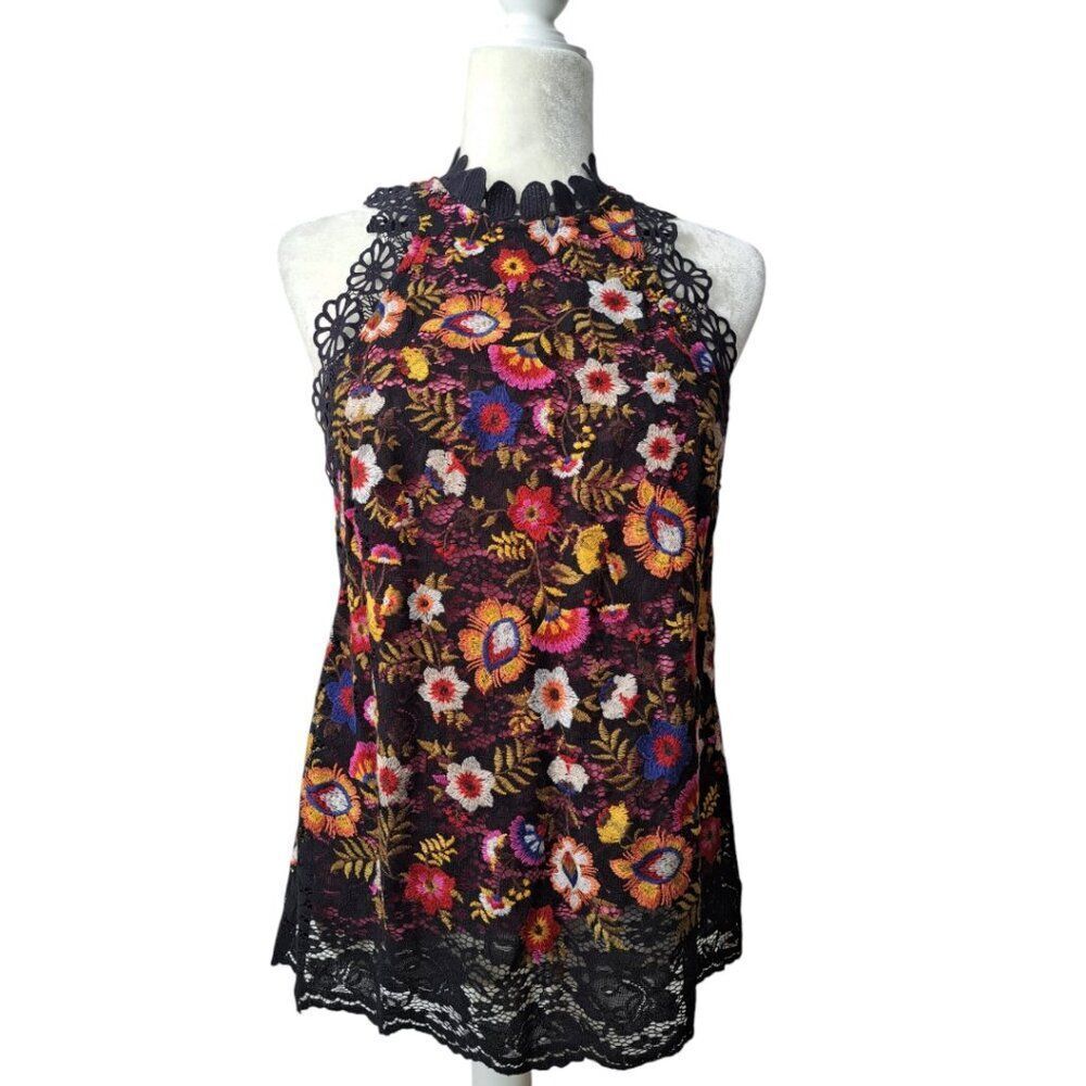 Anthropologie Maeve Kirstie Embroidered Floral Sleeveless Women's Boho Top Sz 4